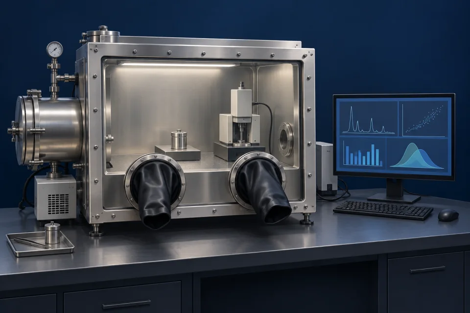 Illustrative research laboratory with a sealed enclosure and measuring equipment
