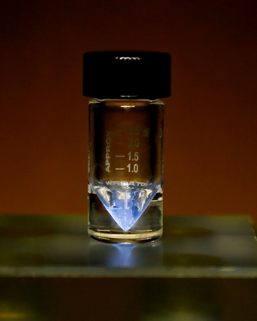 A vial containing actinium-225 for research.