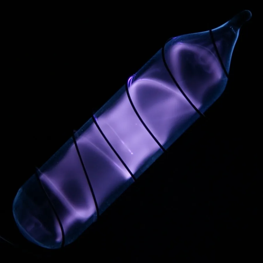 Hydrogen during an electrical discharge. The glow is not its ordinary room-temperature color.