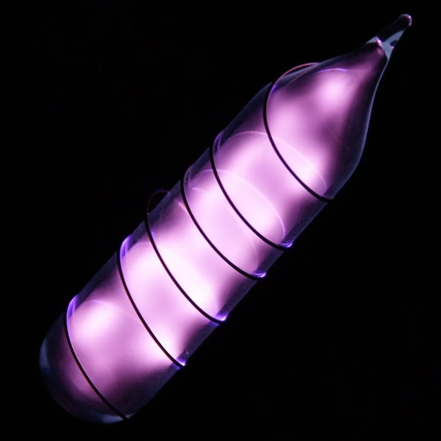 Helium during an electrical discharge. The glow is not its ordinary room-temperature color.