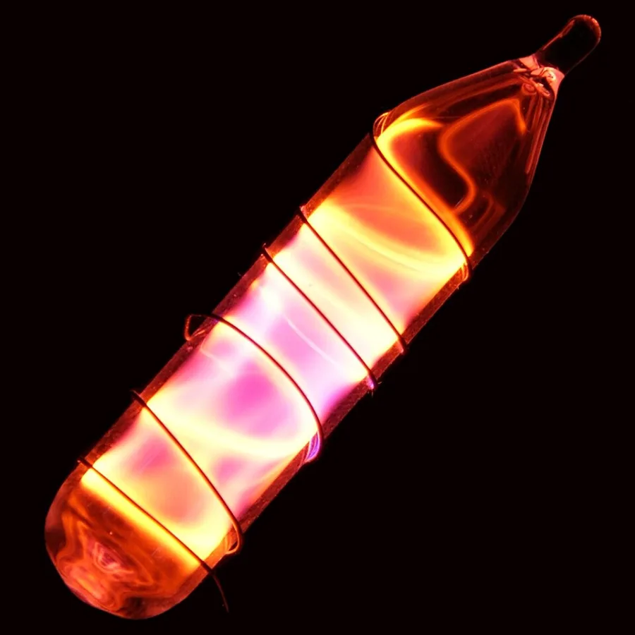 Neon during an electrical discharge. The glow is not its ordinary room-temperature color.